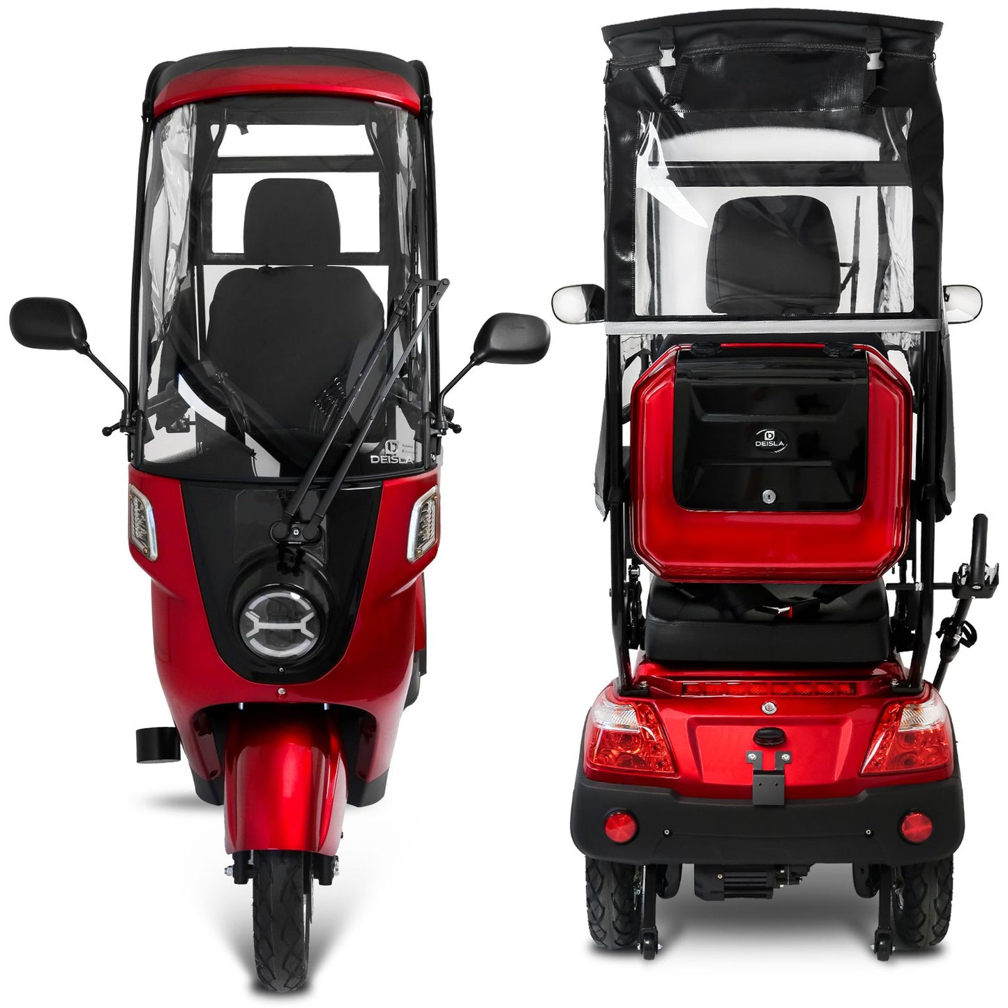 Rolektro Deisla DS3-25 mit Dach und Wetterschutz, Lithium-Akku, Rot, 25 km/h