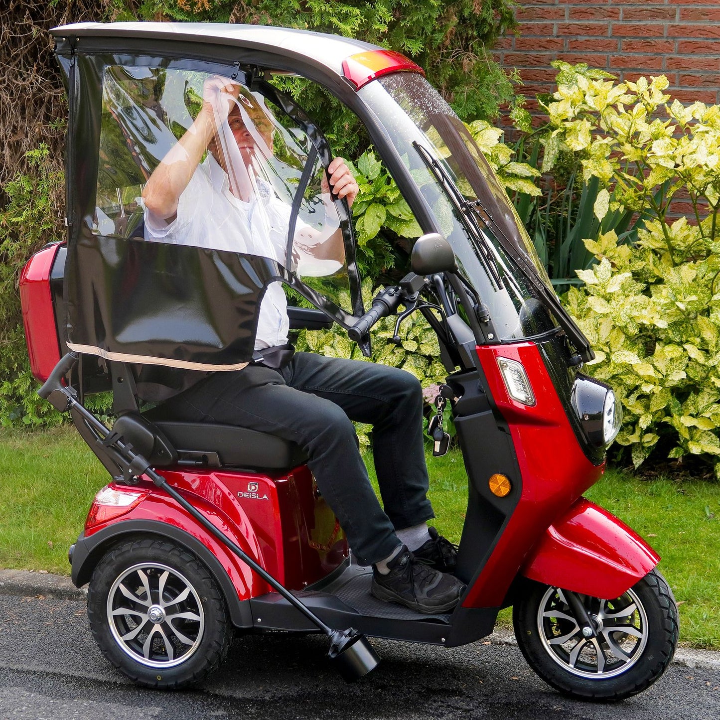 Rolektro Deisla DS3-25 mit Dach und Wetterschutz, Lithium-Akku, Rot, 25 km/h